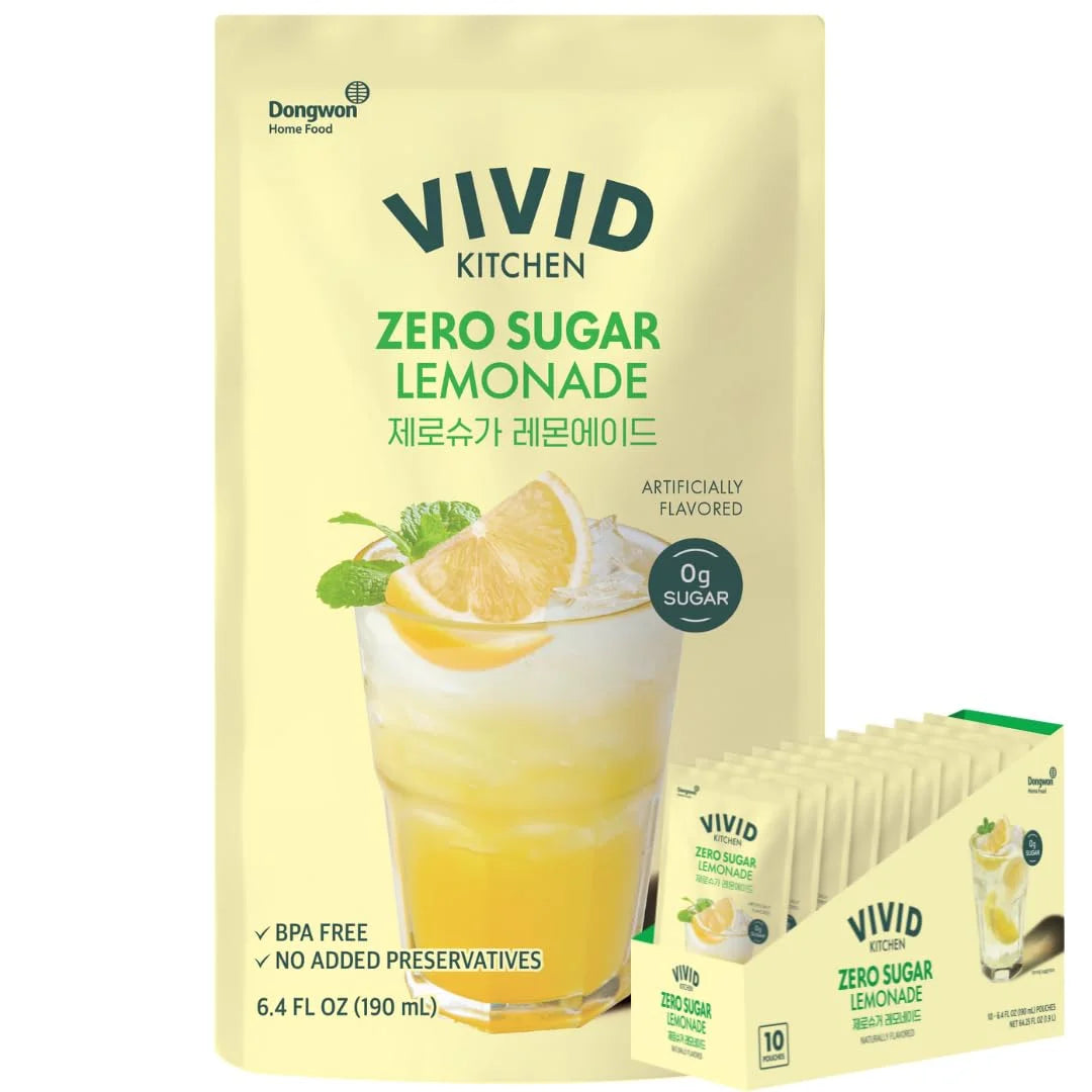 VIVID KITCHEN Lemonade Pouch Drinks – Zero Sugar, Zero Calories | Korean Convenience Store Drink | No Artificial Preservatives or Corn Syrup | 6.4 fl oz (10 Pouches) (10 Pouch, Lemonade)