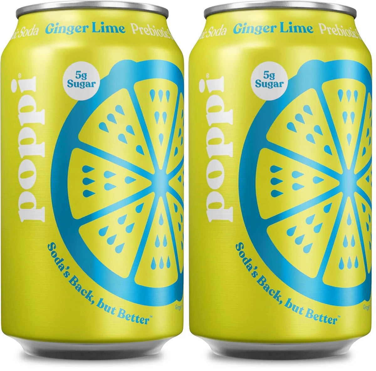 Poppi Ginger Lime Prebiotic Soda, 12 Fl Oz Can (Pack of 2)